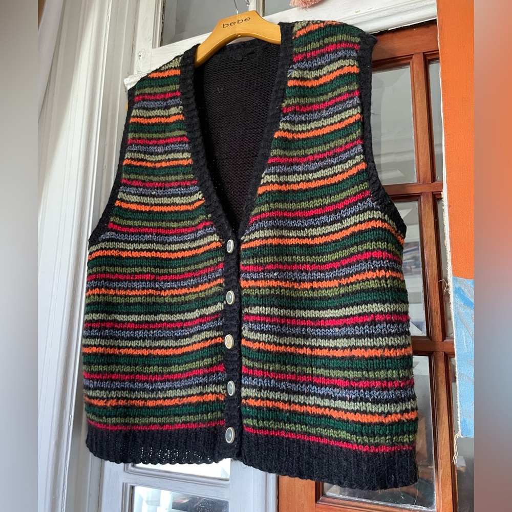 Vintage Hand Knit Striped Sweater Vest - Picture 2 of 6